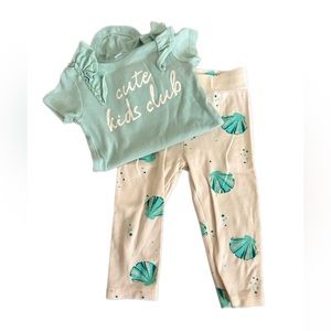 2 for $10 ⭐️ Baby Girl short sleeve ruffle aqua sea shell pant matching set